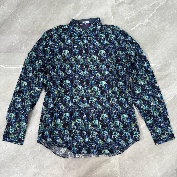 Men’s Bugatchi Patterned Long Sleeve Button Down Dress Shirt Shaped Fit - Picture 1 of 16
